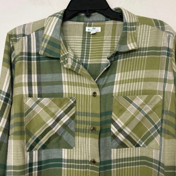 Dip Organic Cotton Green Plaid Lightweight Flannel Button Down Size 1X - Picture 5 of 12